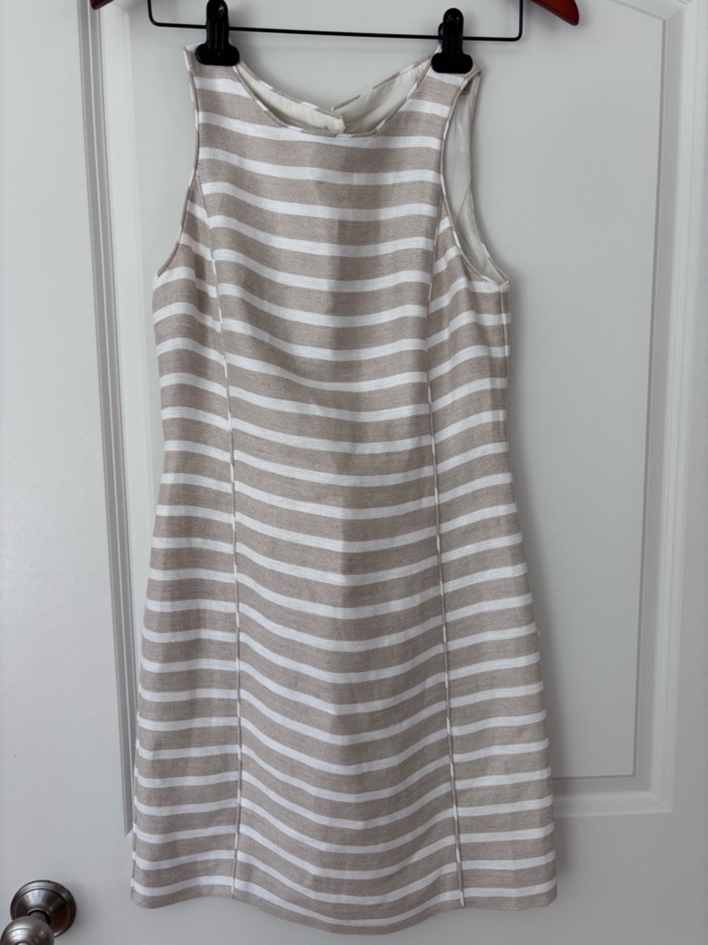 Banana Republic Beige and White Striped Sleeveless Dress, Sz 0